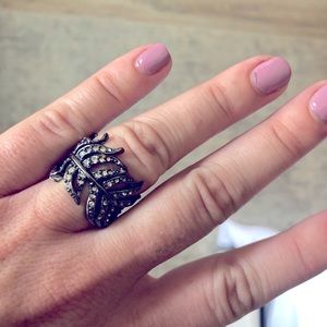 BCBG gun metal leaf ring size 8
